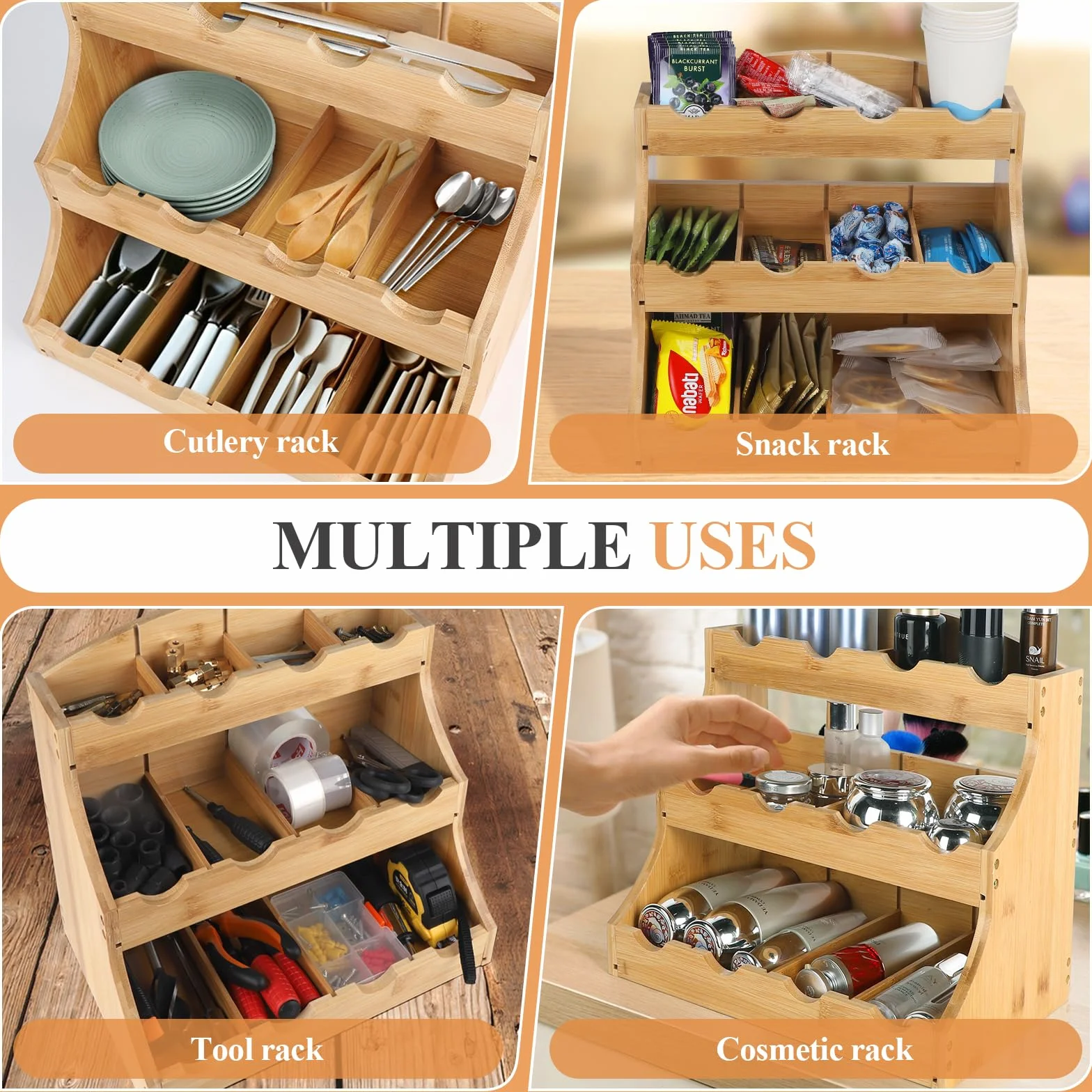 EFUTURETIME Organizzatore di Bustine da Tè in Piedi in Bambù, 30,7 x 25 x 20,5 cm, Porta Tè in Verticale in Legno con 12 Scomparti, per Conservare Tè Sfuso, Bustine, Caffè, Zucchero e Agitatori