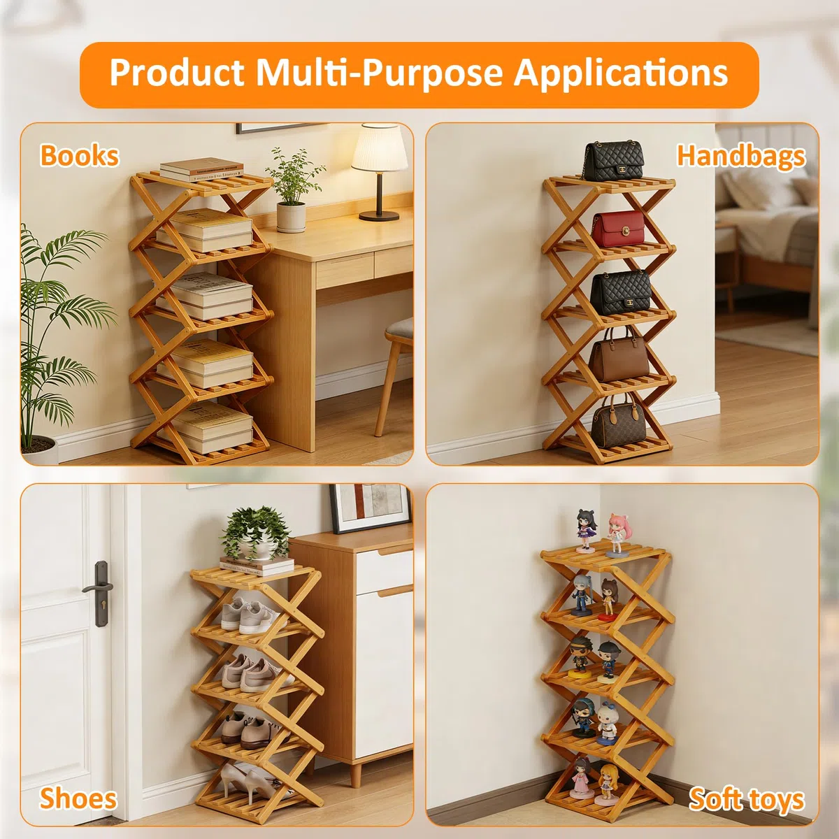 Scarpiera verticale a 5 ripiani in bambù ad angolo, pieghevole, autoportante, scarpiera organizer per ingresso, armadio, camera da letto, corridoio, soggiorno, piccoli spazi, 25,4 x 25,4 x 71,1 cm