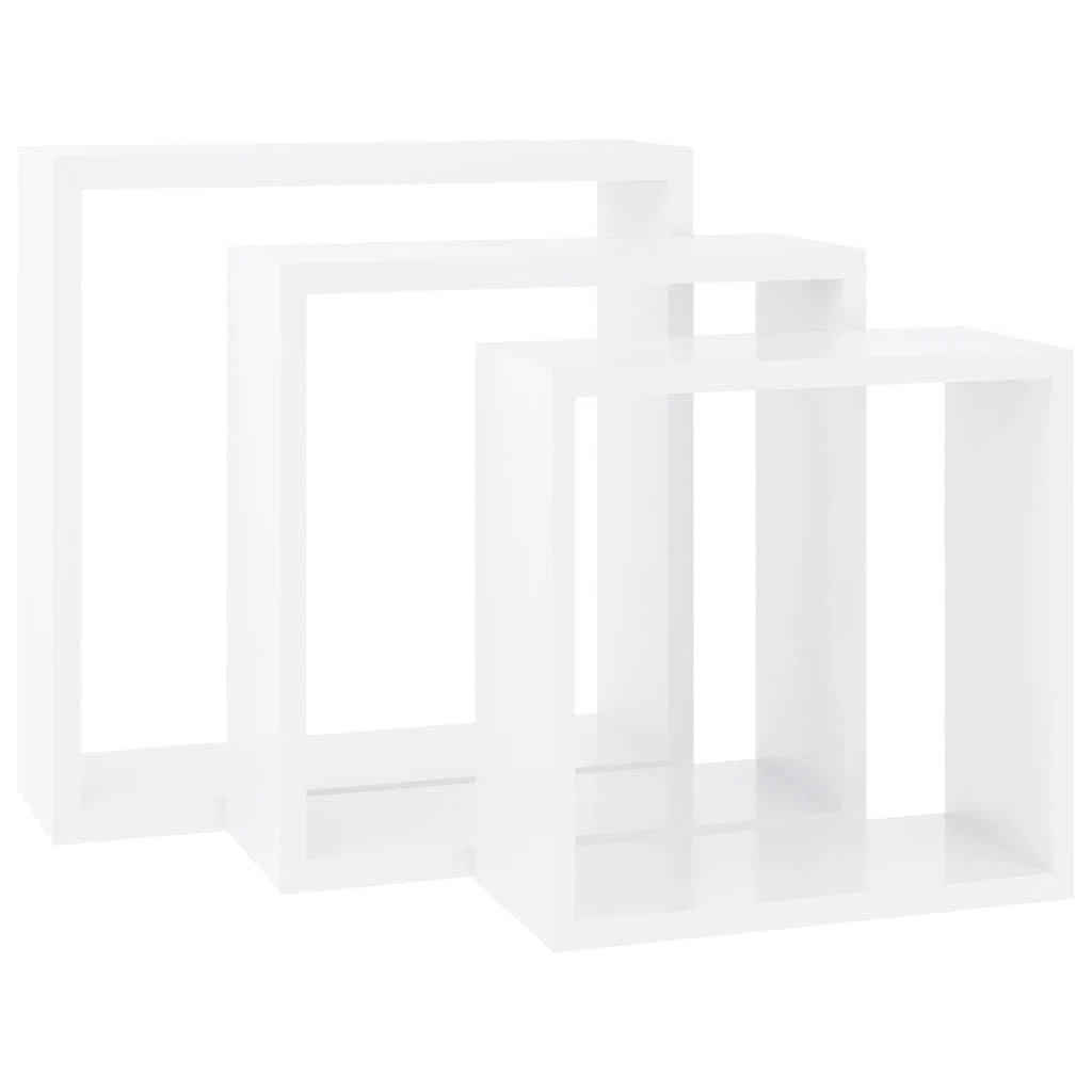 Generico Mensole a Cubo da Parete 3 pz Bianche in MDF,Bianco,3.25kg,323949