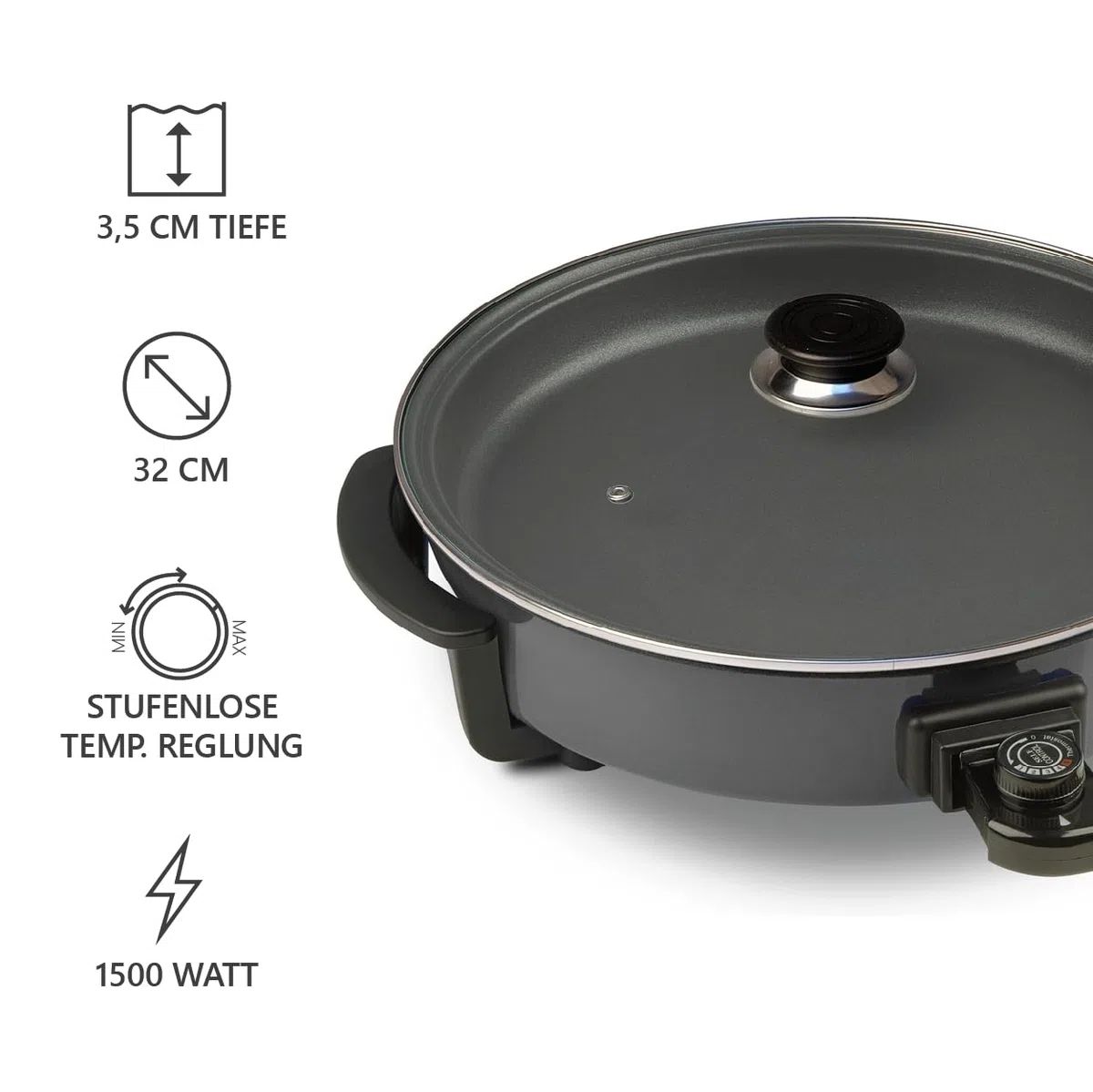 Silva-Homeline PPF 1503 a party padella con coperchio in vetro, 1500 W