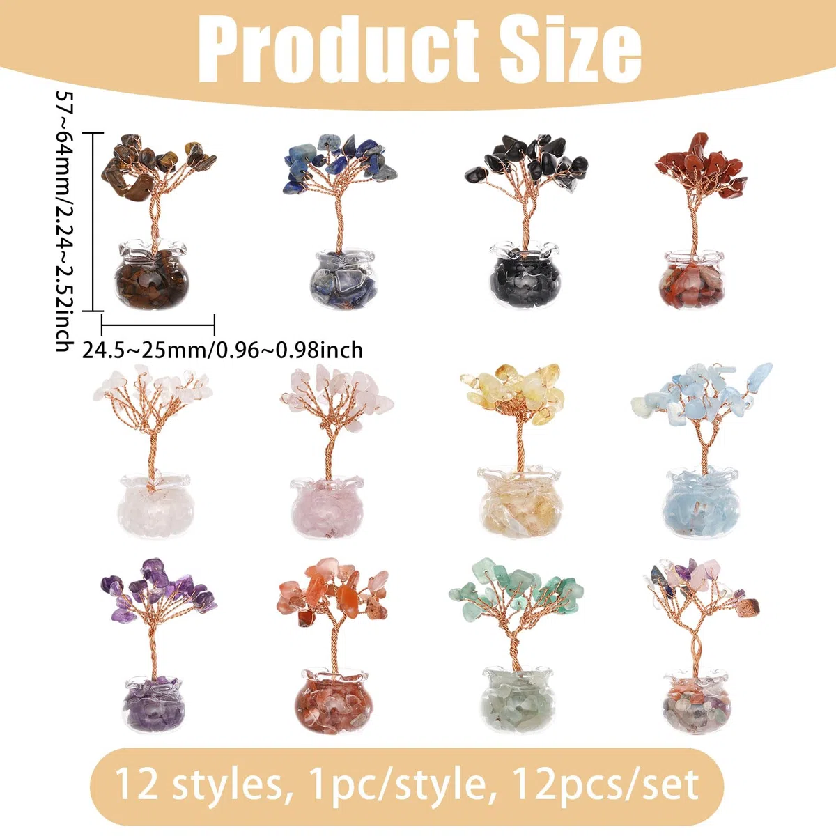 GLOBLELAND 12 set di Cristalli A Forma di Albero Della Vita con Pietre Preziose Cristalli e Pietre per La Decorazione di Mensole Da Ufficio per Augurare Buona Fortuna Regali di Compleanno per Mamma