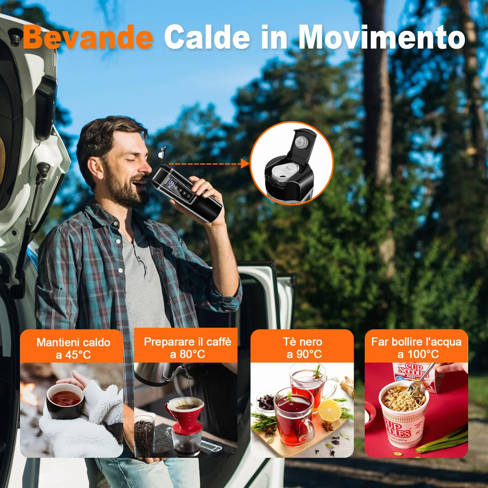 Bollitore Elettrico per Auto 12v e 24v, Piccolo Bollitore Elettrico da Viaggio 450ml per Camion,Auto, Taxi, per Preparare il Tè e il Latte Neonato, con Temperatura Regolabile, Tenere in Caldo