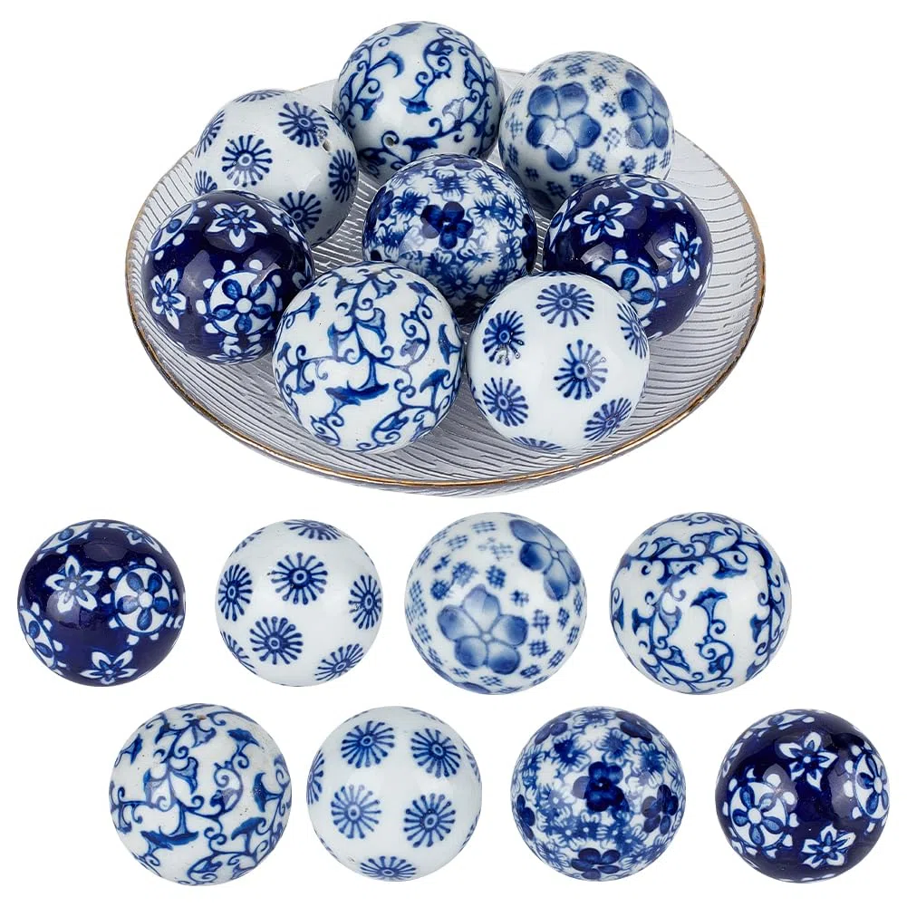 OLYCRAFT 8 pz Sfere di Porcellana Blu e Bianche Perline di Porcellana Fatte A Mano Sfera Decorativa in Porcellana da 4cm Foro da 1mm Sfere in Ceramica Galleggianti per Centrotavola Ciotole Vasi