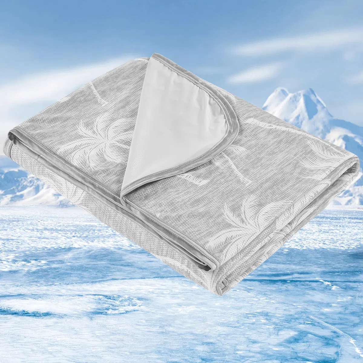 VK·LIVING Coperta Rinfrescante Doppia Faccia Q-Max 0.42 – Motivo Tropicale, Leggera e Traspirante contro Caldo per Letto, Divano, Viaggi,150x200cm, Grigio