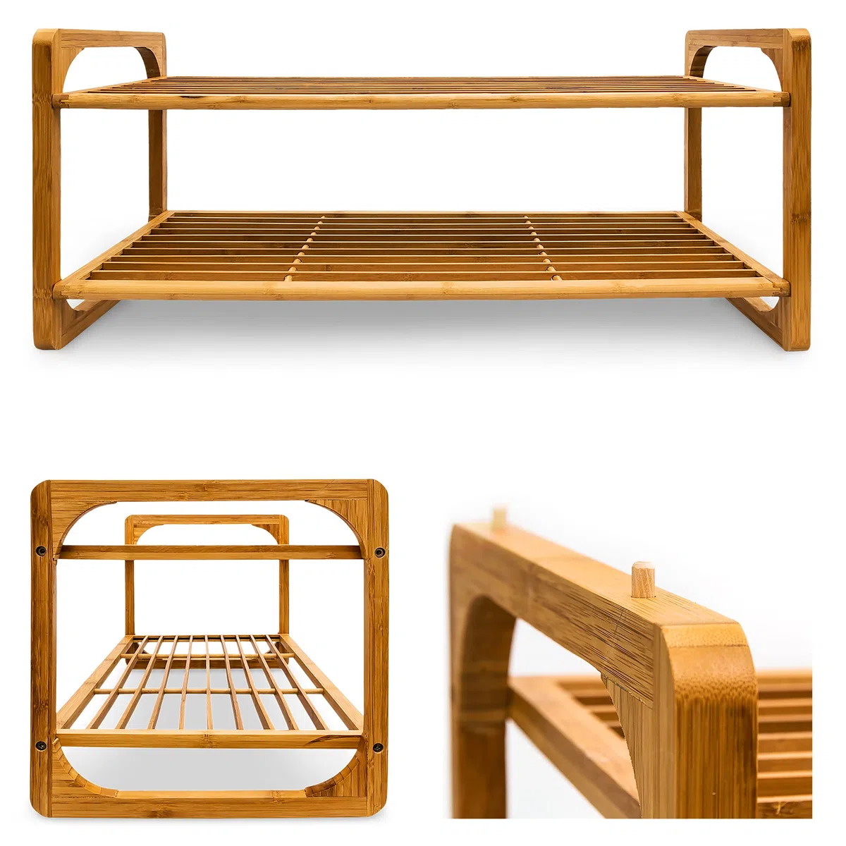 Relaxdays Scarpiera Scaffale in Bambù 75 cm, X 33 cm, 2 Ripiani, marrone, bambú, 6 pairs