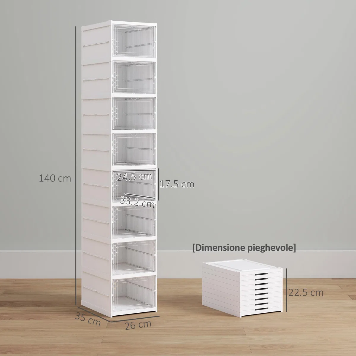 HOMCOM Scarpiera Modulabile con 8 Contenitori per Scarpe Impilabili, Organizer per Scarpe Pieghevole Salvaspazio con Pannello Trasparente, Senza Montaggio, Bianco