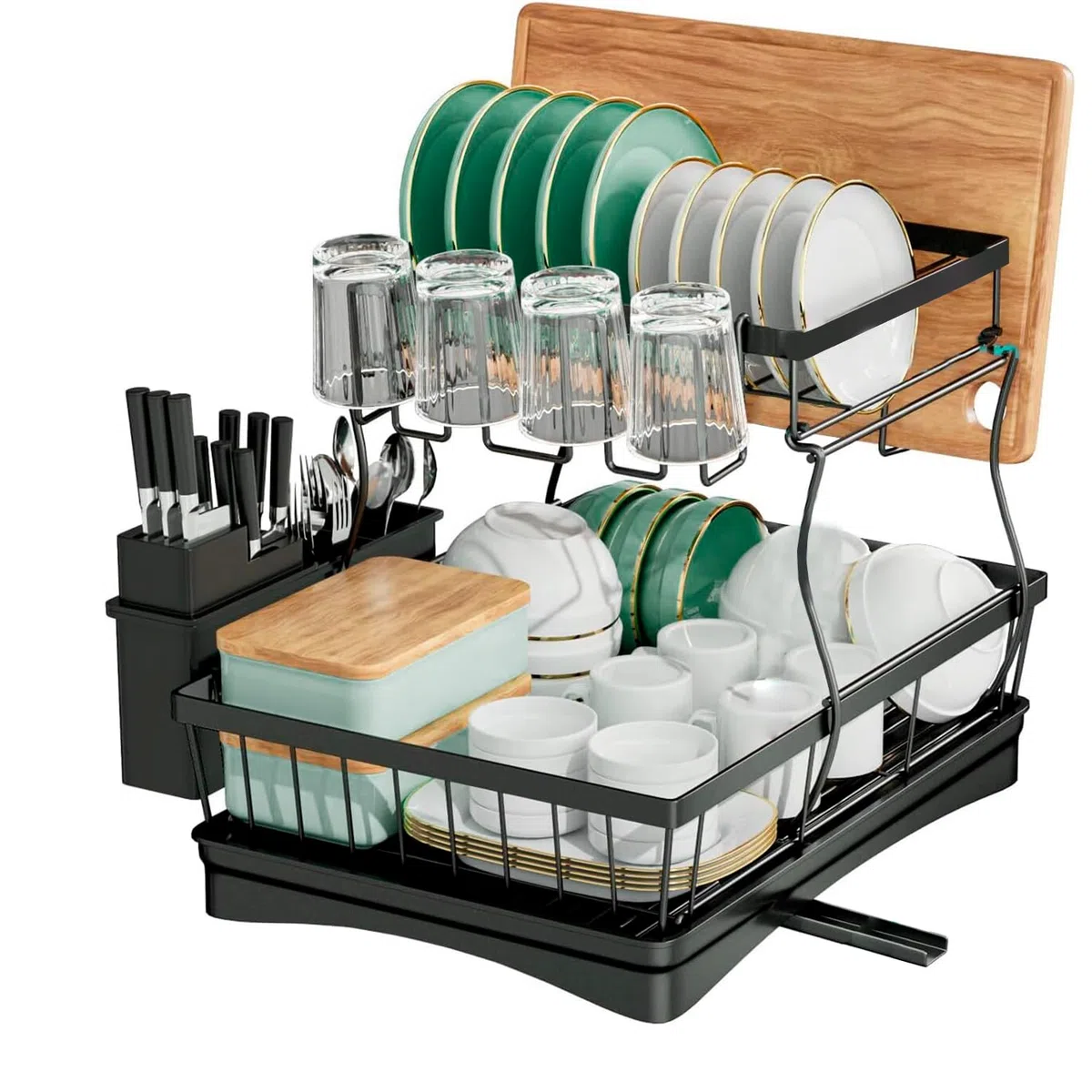 edihome, Scolapiatti da Appoggio, da Lavandino, da Lavello, Gocciolatoio, Scola Piatti, Acciaio Inox, Drying Rack, Ugello Antigoccia e di Drenaggio (2 livello)