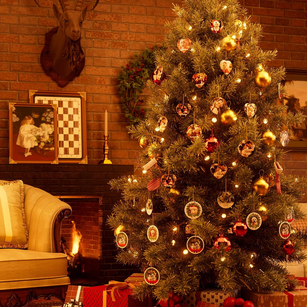 ALBK Ornamento natalizio personalizzato per cani - Ornamenti per animali domestici personalizzati per albero di Natale 2024, ornamenti fotografici personalizzati con nomi, ornamento in ceramica per la