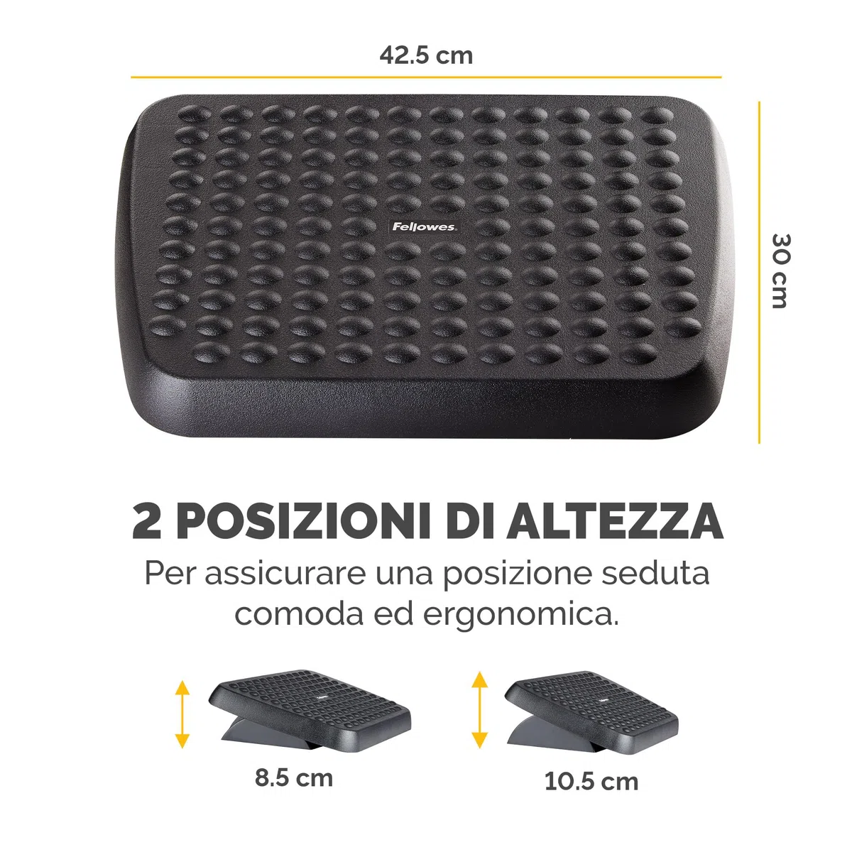 Fellowes poggiapiedi da scrivania standard, regolabile, poggia piedi ergonomico per casa e ufficio, colore nero
