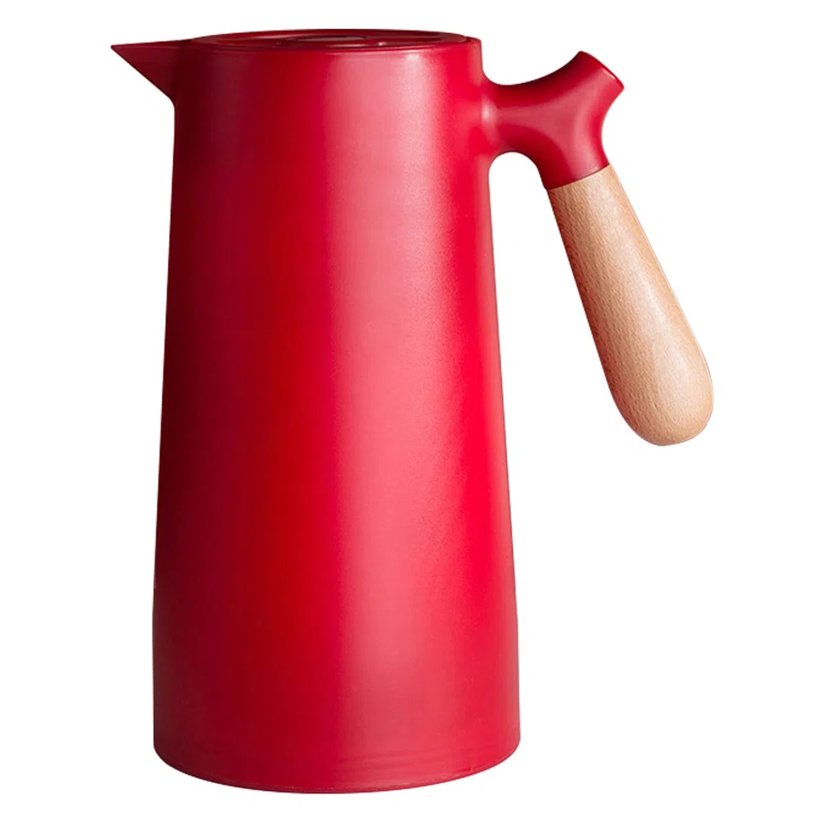 Caraffa Termica per Caffè da 1 Litro, Teiera per Caffè Sottovuoto a Doppia Parete con Rivestimento in Vetro per Caffè Isolato con Manico in Legno, Mantiene Caldo Freddo(Rosso)