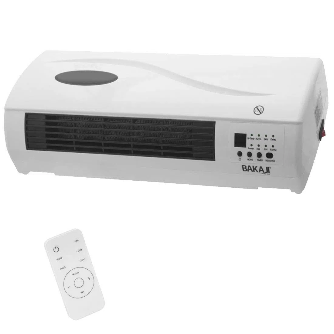 Termoventilatore Ceramico Elettrico a parete Montaggio a muro con Telecomando 2 Livelli di Potenza Selezionabili 1000W / 2000W, Display LED e Funzione Timer 24H e Funzione Ventilatore,Bianco