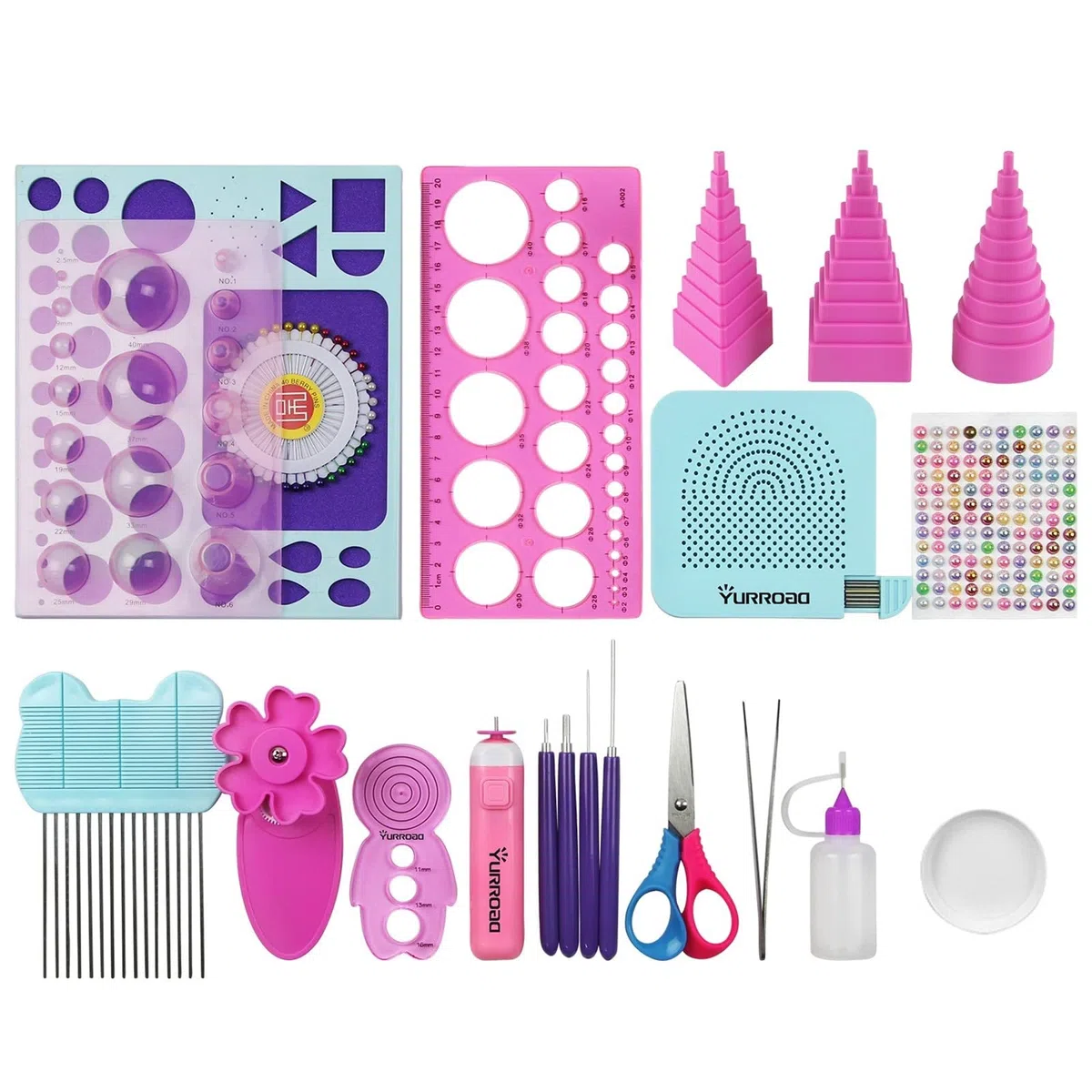 YURROAD 19pcs Strumento Quilling Kit per Principianti con Quilling Elettrica Penna Quilling Fessura Tavola Quilling Modello Quilling 3D Stampo Quilling Crimper per DIY Artigianato di Carta Quilling