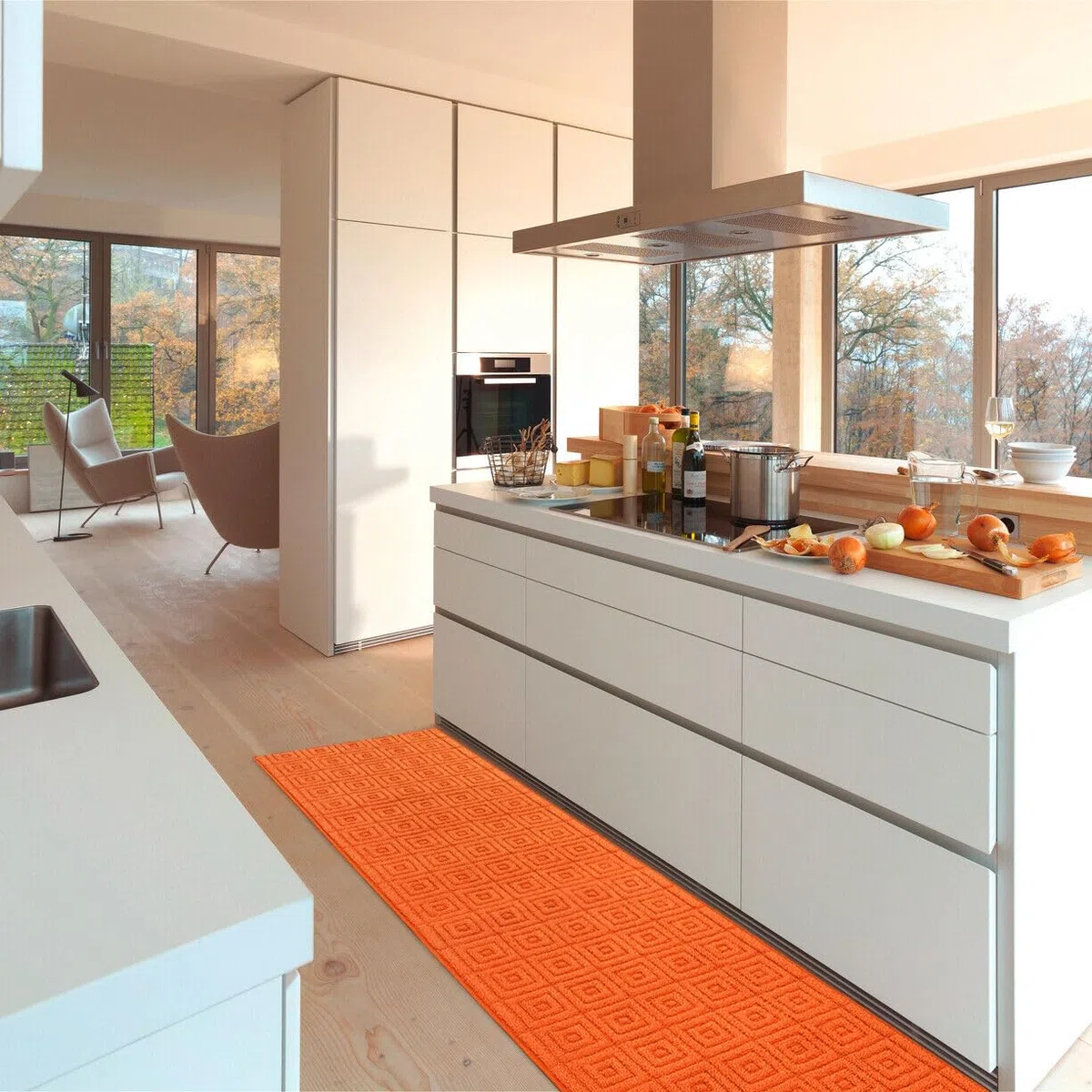 emmevi Tappeto Cucina 3D Antiscivolo Tinta Unita Lavabile Morbido Assorbente Mod.EVITA 57X240 ARANCIONE