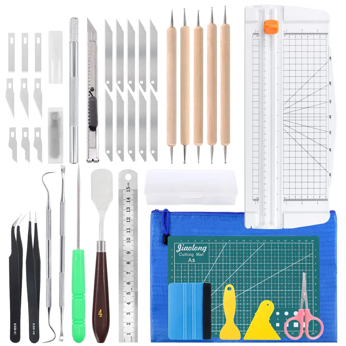 Swpeet Set di 42 strumenti per diserbo di precisione, tra cui taglierina pieghevole piccola, gancio per diserbo, coltello, tappetino da taglio, spatola per diserbo vinile, scrapbooking