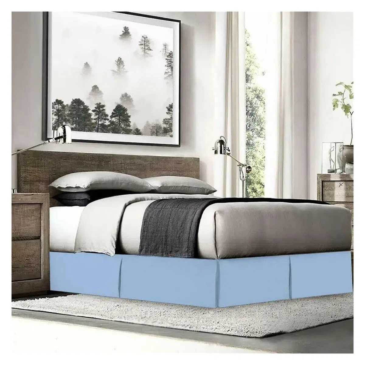 Gonna Letto Matrimoniale Gonna da Letto su Misura, Morbida e Confortevole, con Pieghe, in Tessuto Antipiega, Alta 15 Pollici(Blue,200x200x35 cm)