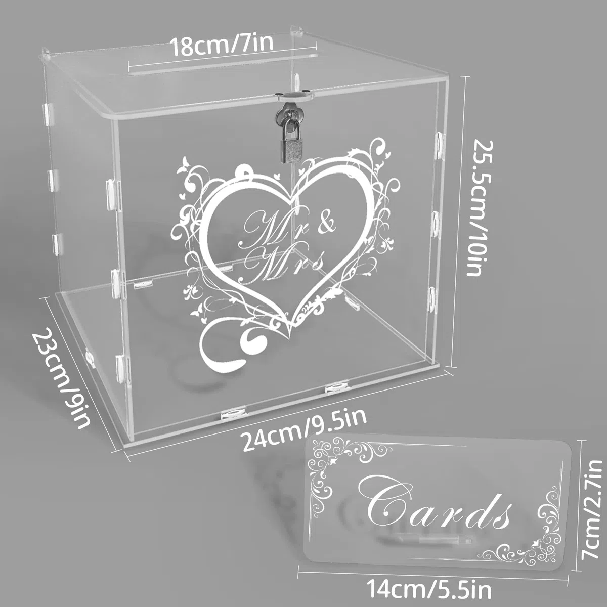 Jolik Grande Acrilico Scatola di Carta di Nozze Con Serratura e Slot per Buste Regalo - per Matrimonio, Anniversario, Festa di Compleanno (Trasparente)