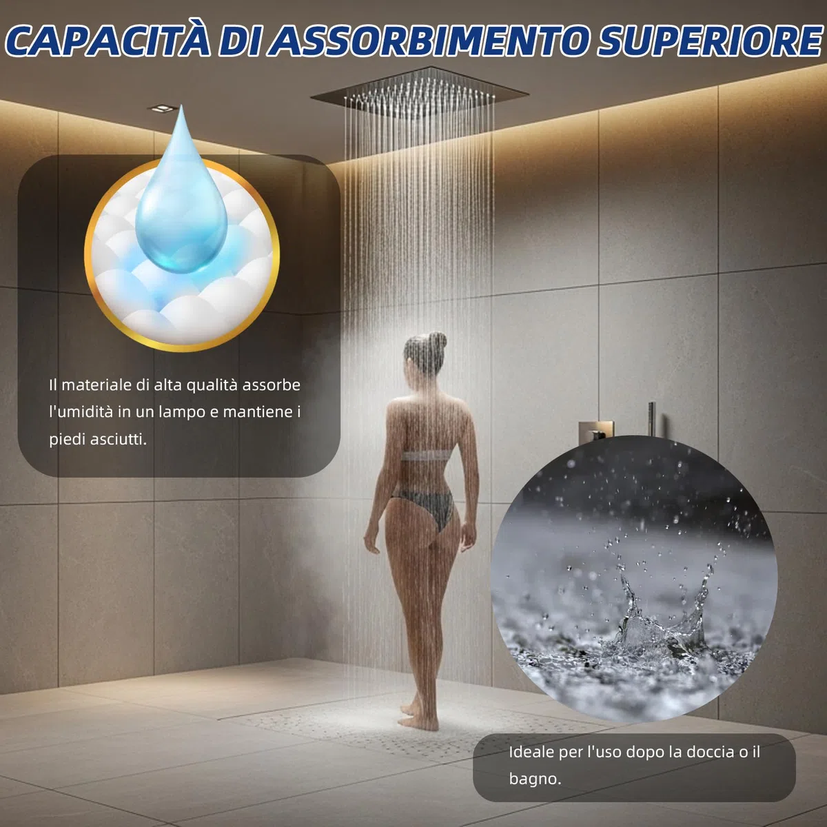 Tappetino doccia angolare multifunzione antiscivolo a forma di L con base in microfibra, adatto per bagno, doccia, cucina, dimensioni interne 50 x 50 cm (grigio antracite)