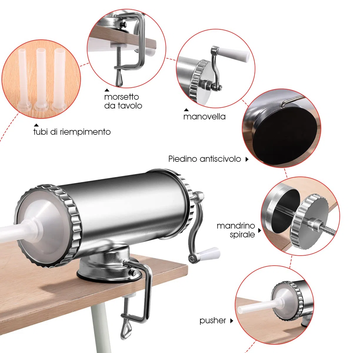 COSTWAY 2,5kg Insaccatrice per Salsiccia, Macchina per la Produzione di Salsicce, Insaccatrice Manuale, con 3 Tubi di Riempimento