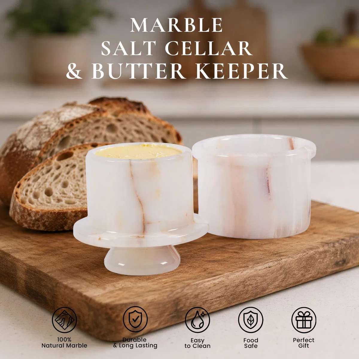 Portaburro in marmo con coperchio e coltello, contenitore per burro francese e piccolo piatto per burro spalmabile, elegante decorazione da cucina e accessorio da tavola fatto a mano