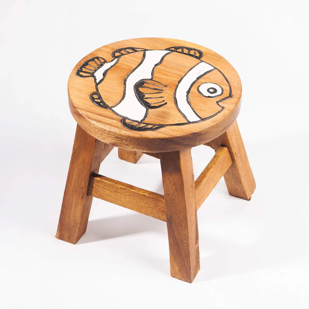 FairEntry Sgabello per bambini in legno massiccio con motivo pesce pagliaccio, altezza della seduta 25 cm