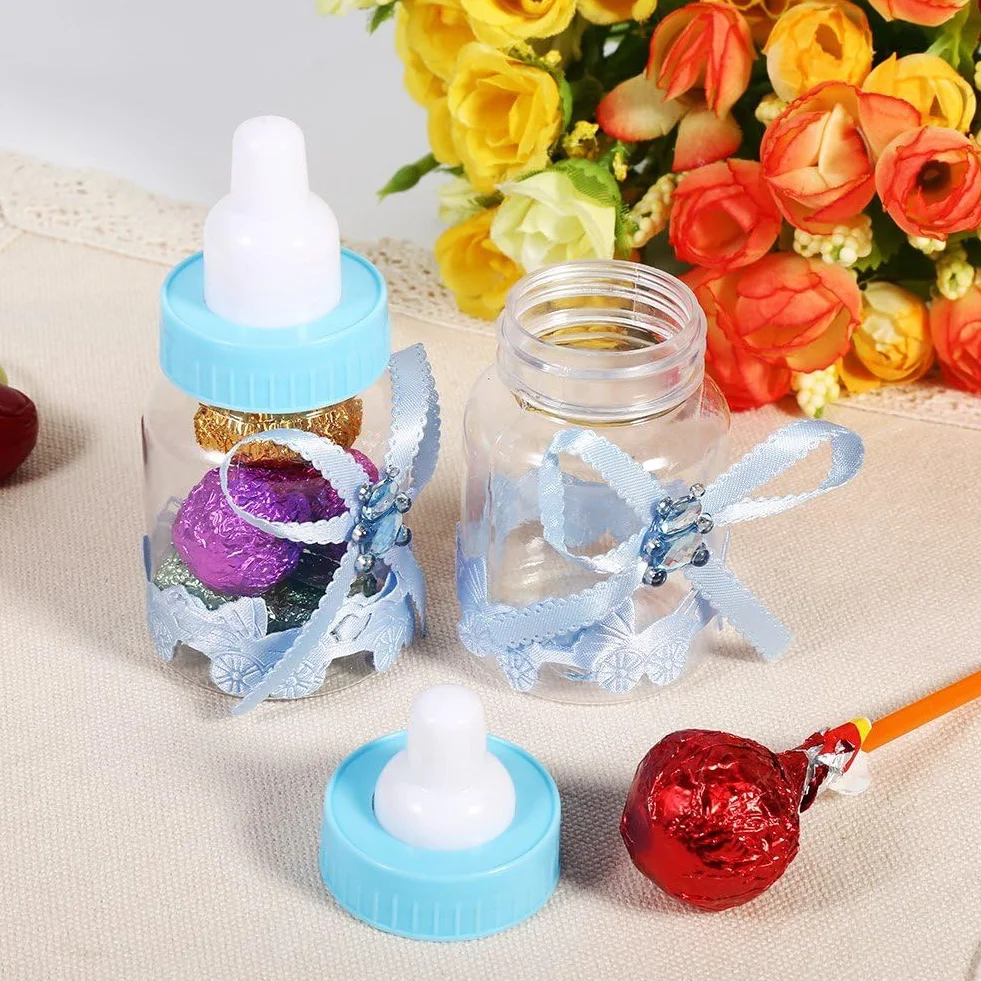 50 pezzi Bomboniera per la doccia con biberon, Scatola di caramelle per biberon Bottiglia di caramelle per bambini mini bottiglie per la doccia del bambino Mini bottiglia di latte del bambino (Blu)