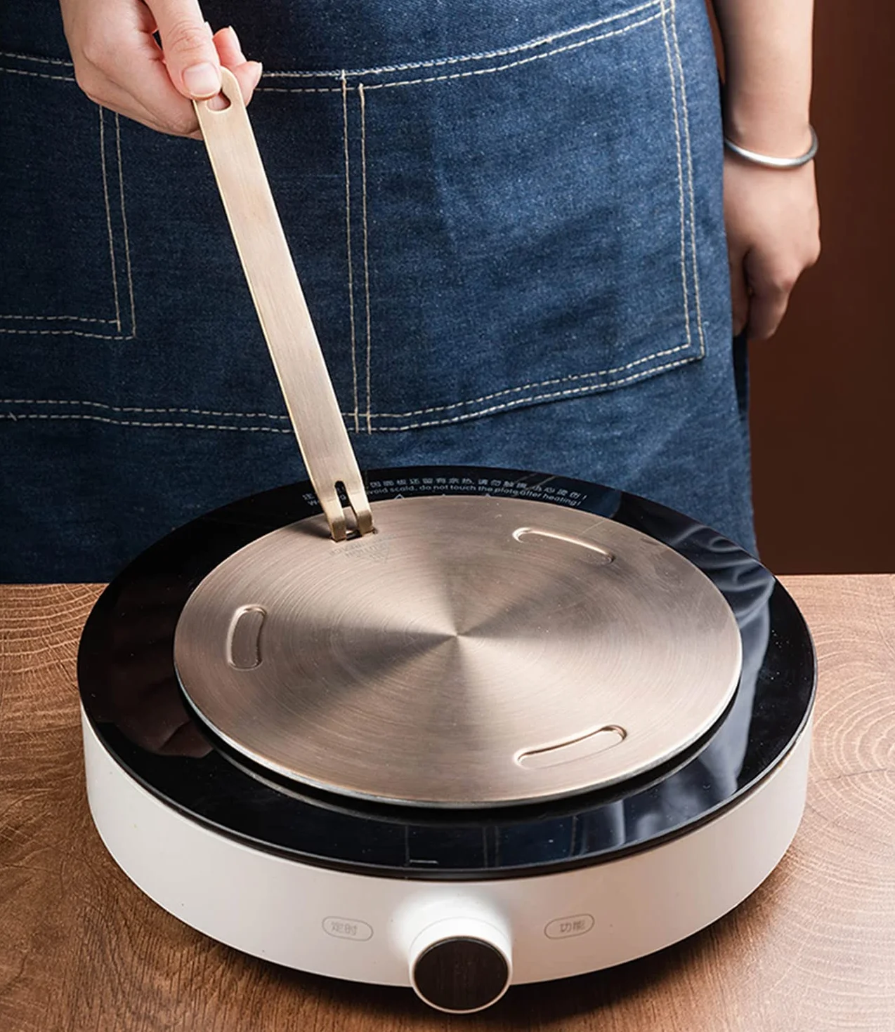 Grouarty Piastra di distribuzione del calore 24 cm, in acciaio inox, adattatore a induzione, piastra per cottura a gas elettrico, piano cottura a induzione, piastra convertitore con manico
