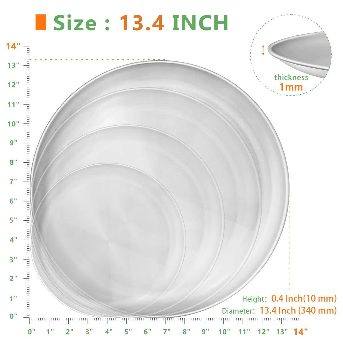 Kevenal Set di 2 teglie per pizza in acciaio inox da 34 cm, per forno, vassoio per pizza in acciaio, piatto rotondo per pizza (extra spesso)
