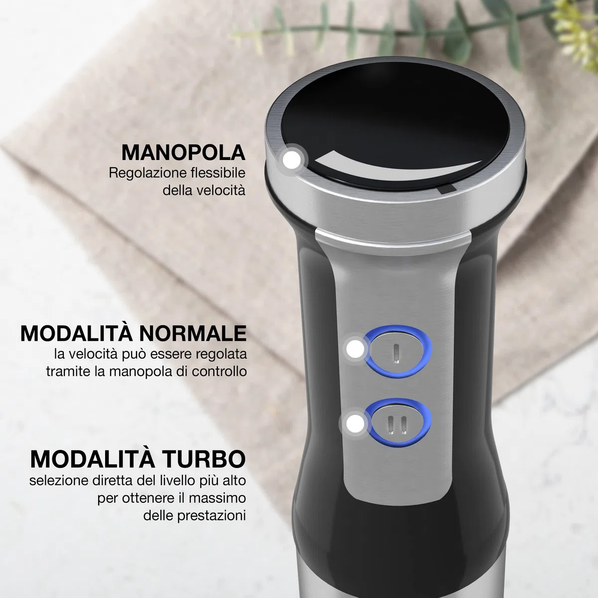 LEBENLANG 1000W frullatore immersione in acciaio inox - Mixer cucina e 8 fasi più Turbo | Frullatore immersione professionale di alta qualità | hand blender | minipimer immersione mini mixer cucina