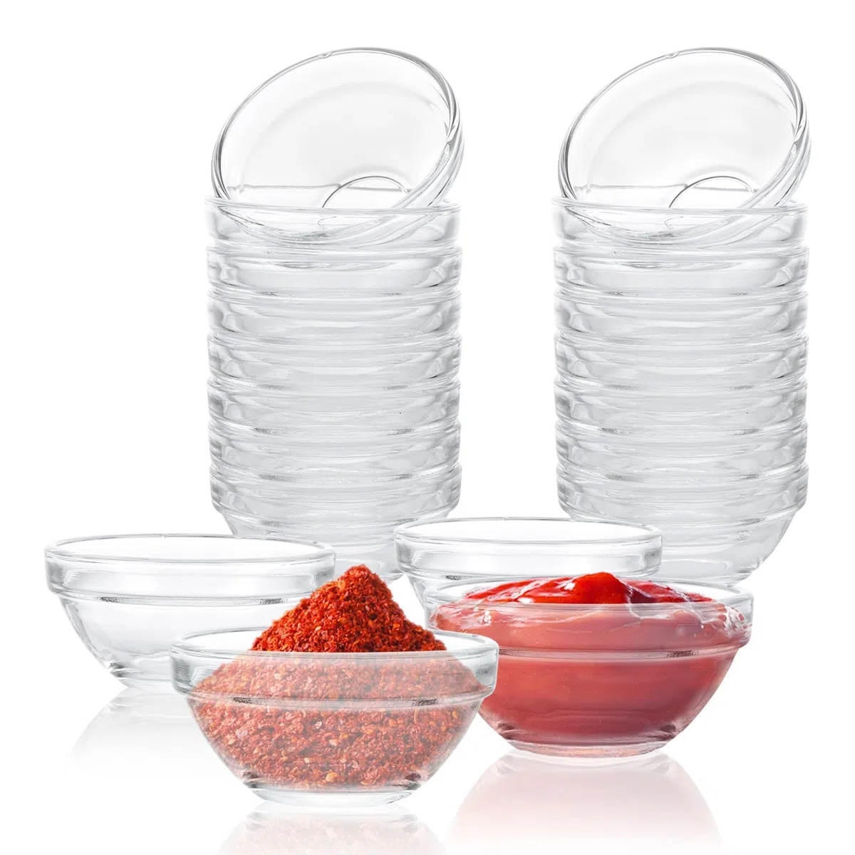 YAYODS 20 ciotole per salse, Ø 7.5 cm, ciotola in vetro da 75 ml, piccole ciotole per lavastoviglie e microonde, ingredienti da cucina, marmellate, salse, tapas, buffet
