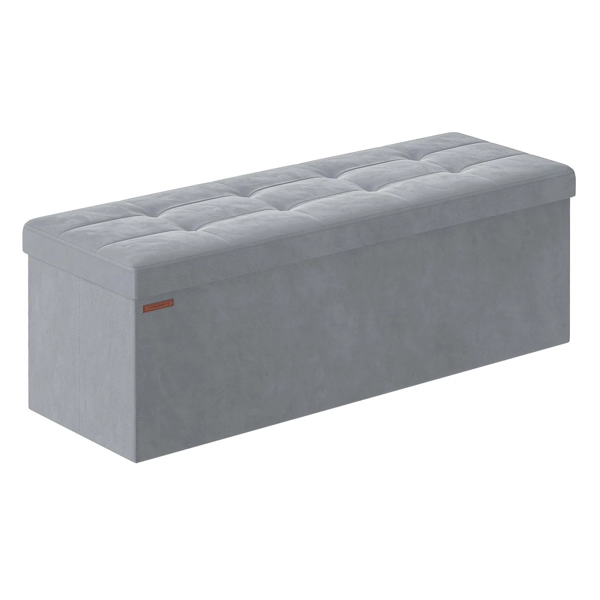 SONGMICS Cassapanca, Pouf Contenitore, Poggiapiedi Pieghevole da 38 x 110 x 38 cm, Ottomano, Regge fino a 300 kg, per Soggiorno, Camera da Letto, Entrata, Grigio Tortora LSF277G02