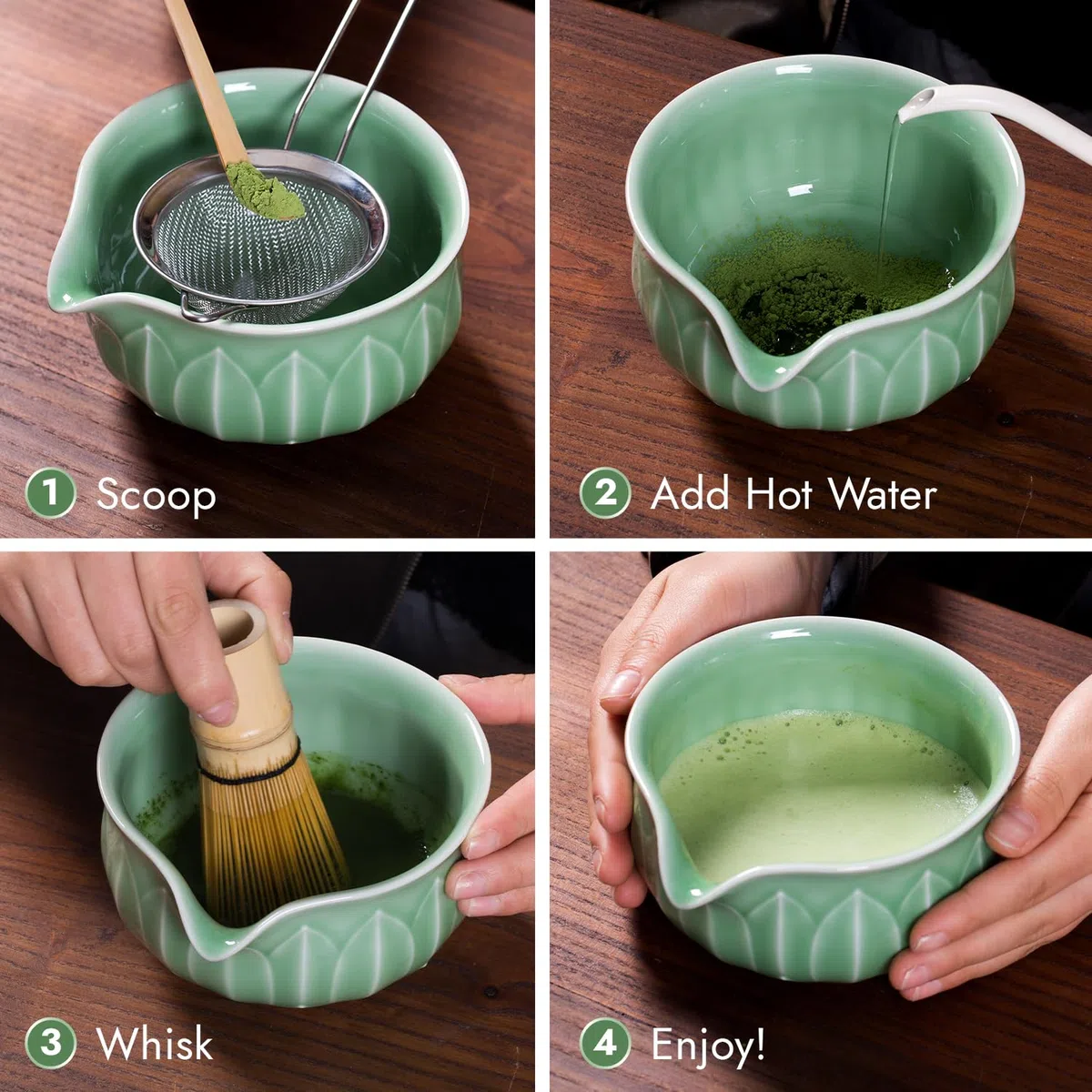 Set da tè Matcha con frusta e ciotola in bambù, kit per principianti, kit per matcha cerimoniale, set regalo per tè (verde smeraldo)