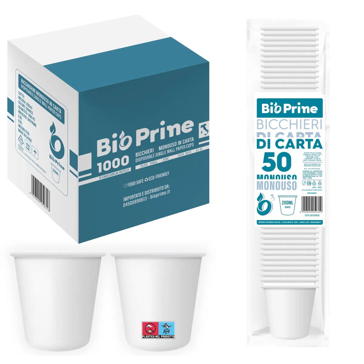 1000pz - Bicchieri Acqua in Carta 200ml - Bicchieri 200ml Biodegradabili - Per Bevande Calde, Acqua e Bibite - Bicchieri Usa e Getta.