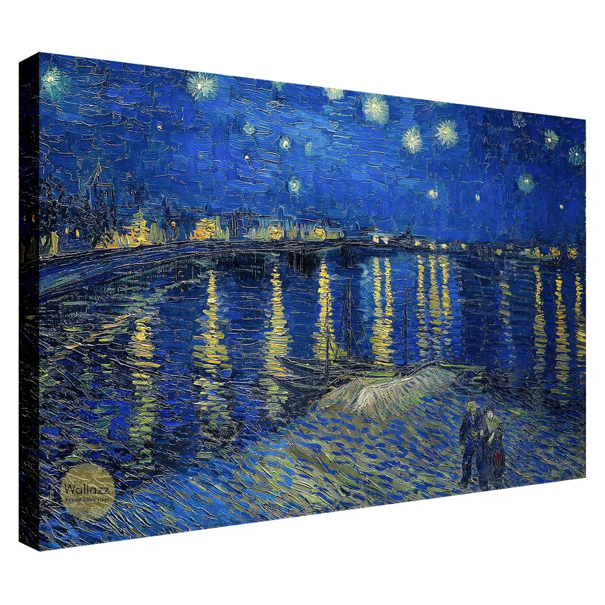 Wallazz Quadri Moderni Soggiorno Riproduzione Quadri famosi su tela - 100% Made in Italy - Vincent Van Gogh Notte Stellata sul Rodano - Quadro Camera da Letto - Qualità Artigianale - 50x70cm