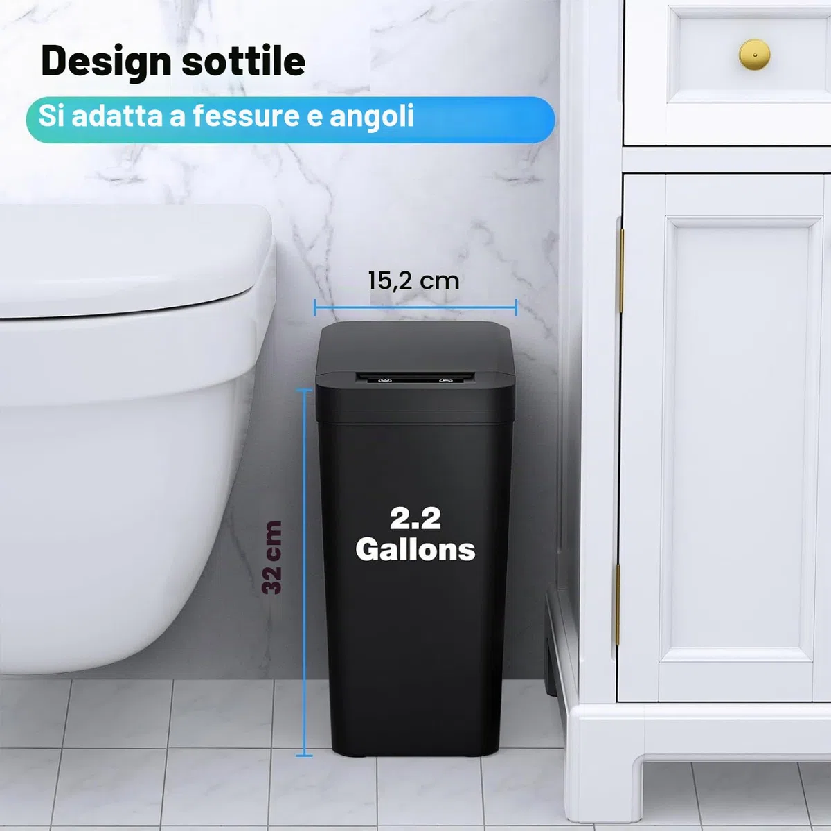 Cestino con Sensore di Movimento, 12L Bidone Automatico per Bagno, Slim in Plastica con Coperchio, Cestino Intelligente Nero Impermeabile per Camera da Letto Bagno Toilette Cucina Ufficio