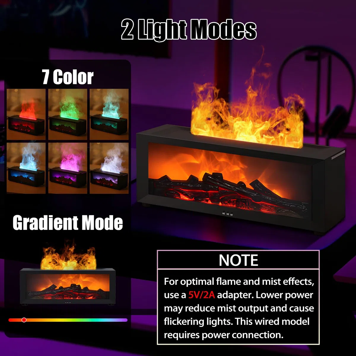 QKTYB Diffusore Di Oli Essenziali, 7 Fiamme Colorate Per Camino Diffusore Profumo Ambiente, 3 Timer Spegnimento Senza Acqua Diffusori Ambiente Elettrico Con Telecomando Per Stanza Ufficio