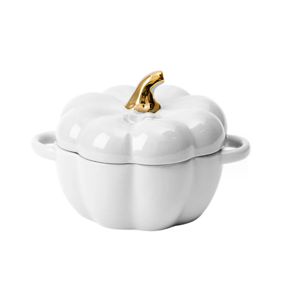 Justup Ciotola da zuppa con manico, 450 ml, in ceramica, con coperchio, per dessert e insalata, per Halloween, festa di zucca (bianco)