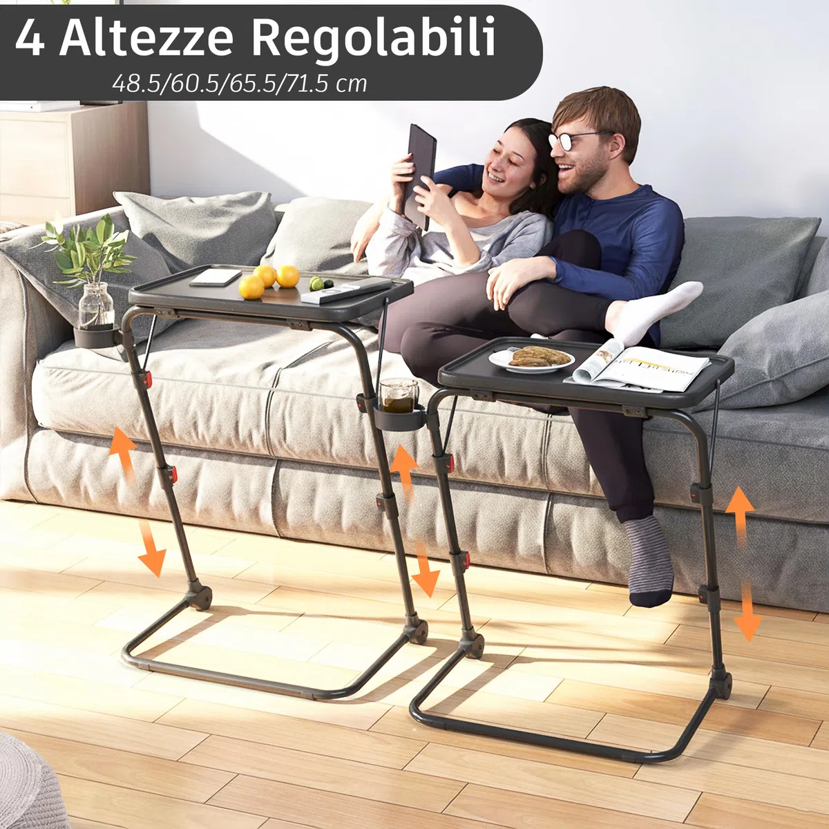 MEUBLE COSY Tavolino Pieghevole Regolabile, Tavolino da Divano con Piano Inclinabile, Porta Bicchiere, Tavolino Salvaspazio Senza Montaggio per Soggiorno, Letto, Divano, Nero