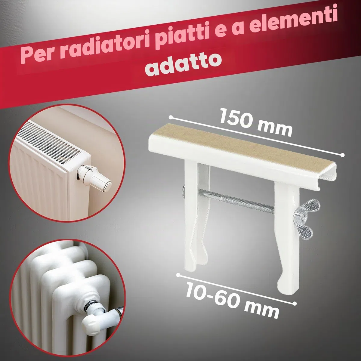 siwitec Consolle universale per termosifone 150 x 32 x 1,25 mm in set da 2, premontata, bianca, consolle per termosifone