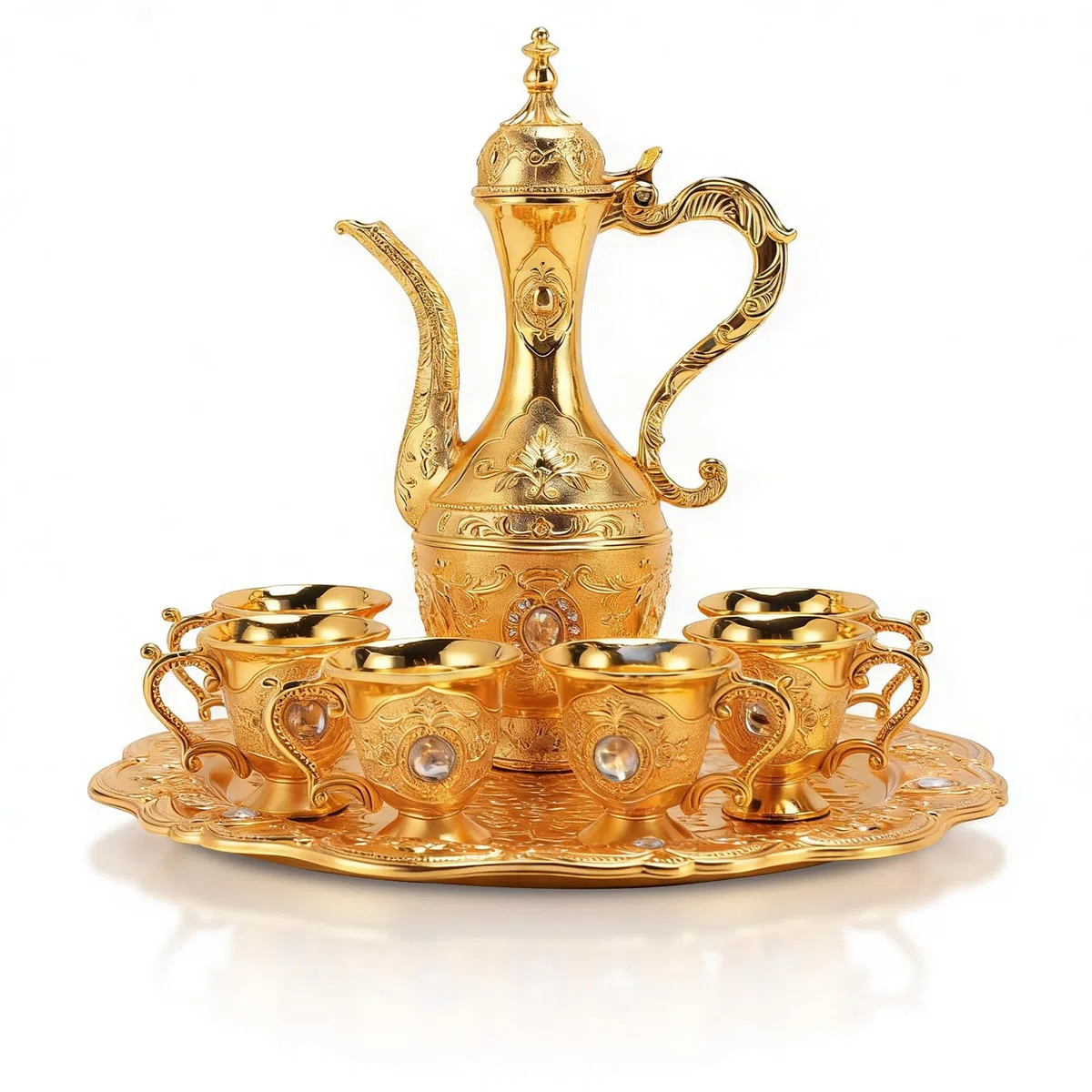 Set da Tè Turco con Teiera E Vassoio, Set di Tazze da Caffè Vintage Set da Caffè Turco con Piattino in Metallo Set da Tè Per Adulti(Oro)
