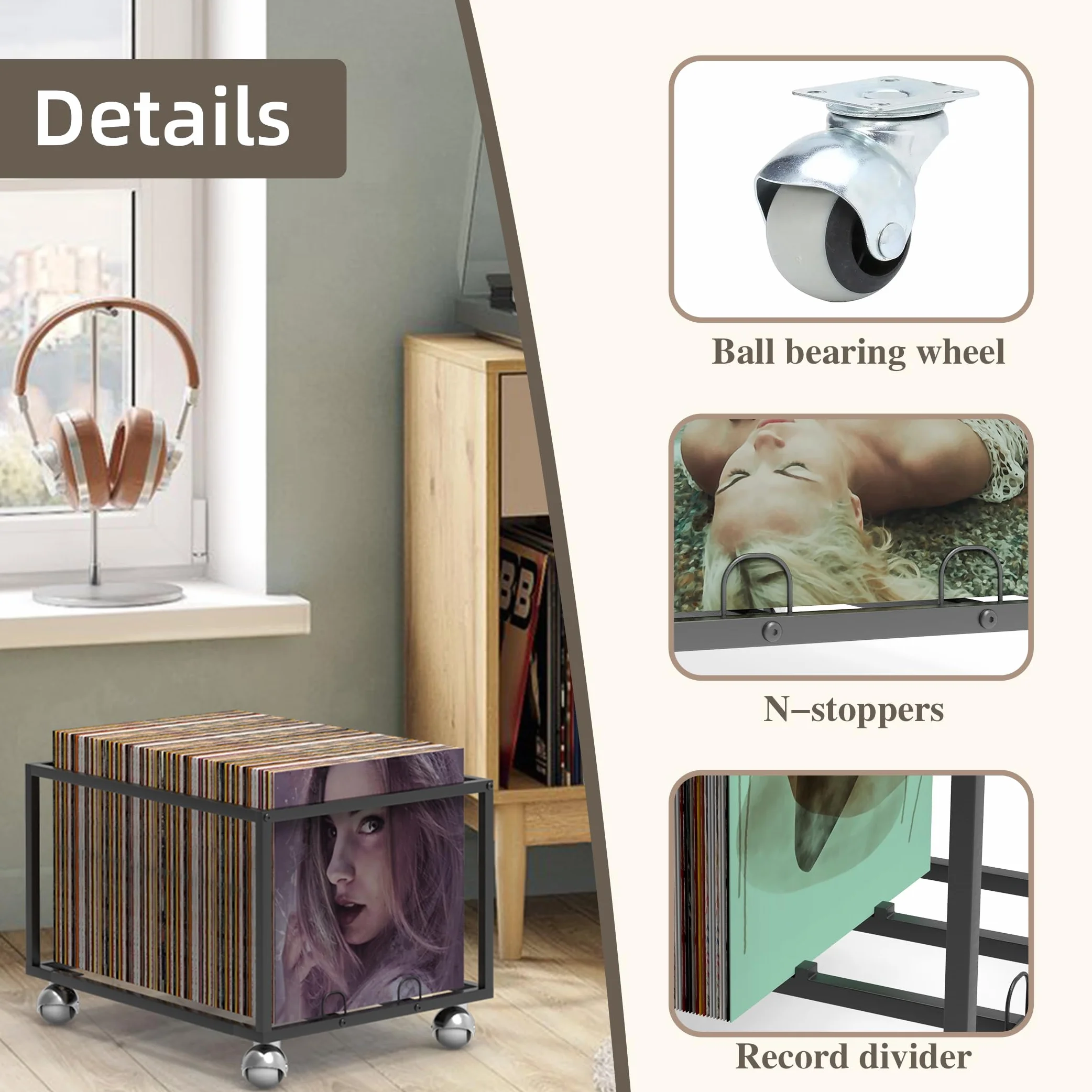 Sturdy Metal Vinile Organizzatore su Ruote - Holds 100 Album - Stile Organizzatore per la Tua Raccolta
