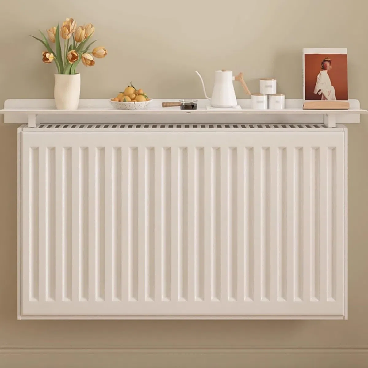 Mensola sopra Termosifone Mensola per Termosifone Rimovibile Senza Foratura Copri Termosifone Moderno da 15Cm di profondità, Copertura per Radiatore in Lega di Alluminio, Antipolvere 40cm