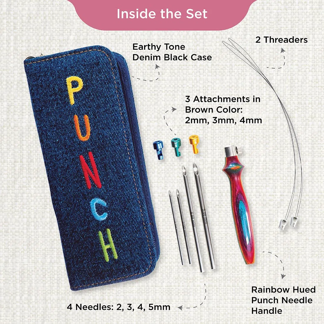 KnitPro - KnitPro Liscio Finito Vibrante Legna e Brillante Metallo Punch Aghi Ricamo Kit - 1 Impostato