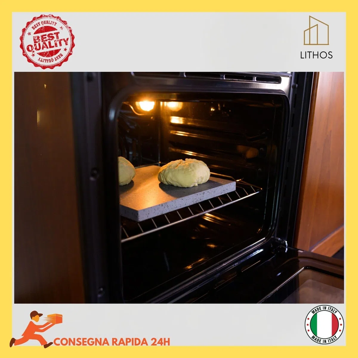 Piastra in Pietra Lavica Refrattaria dell'Etna per Forno e Barbecue, 39 x 35 cm, spessore 2cm, superficie levigata liscia