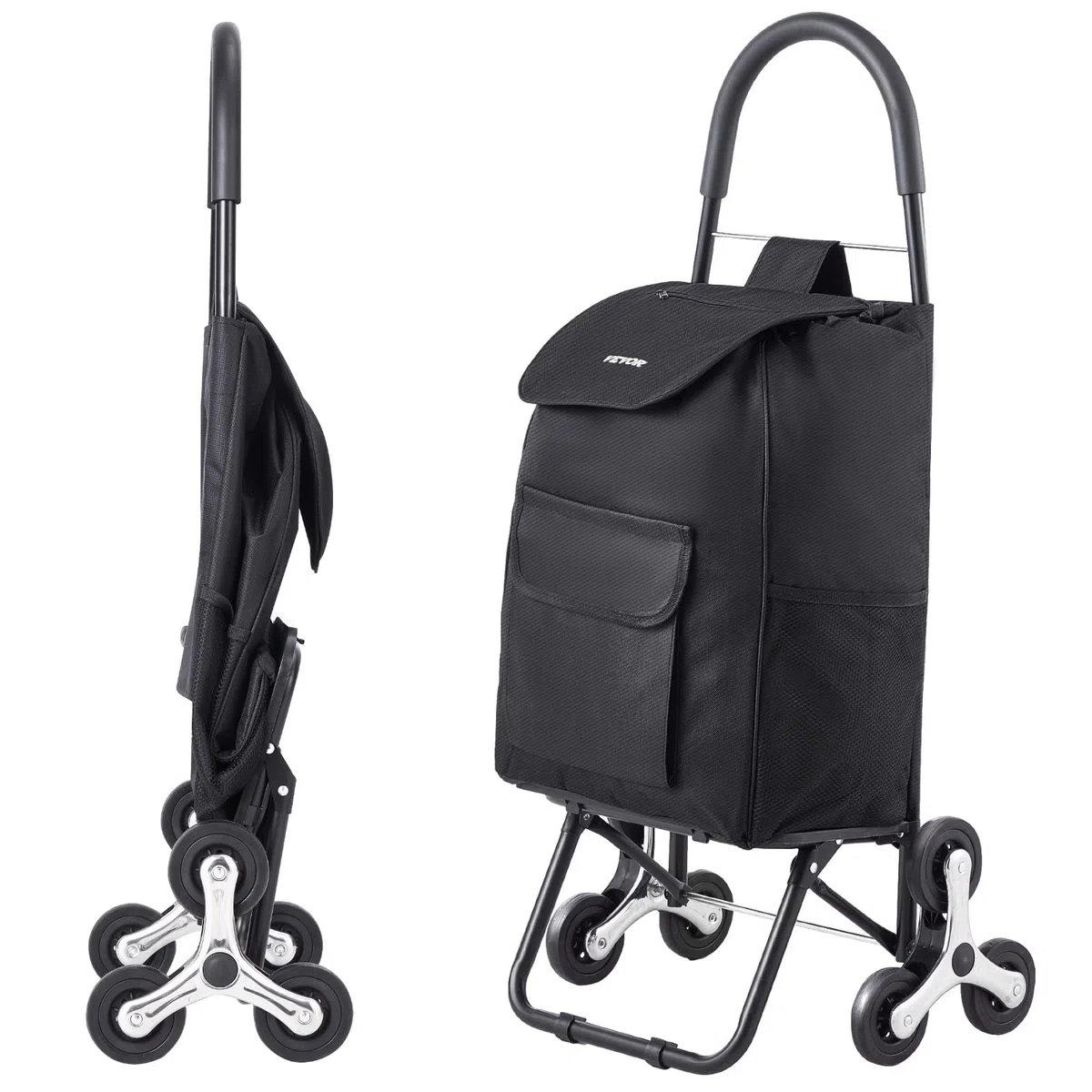 VEVOR Carrello Saliscale, Carrello Spesa Pieghevole da 36L, Carrello Spesa Carrello Lavanderia Carrello Saliscale con 6 Ruote e Borsa in Tessuto Oxford, Carrello Pieghevole per Spesa Lavanderia, Nero