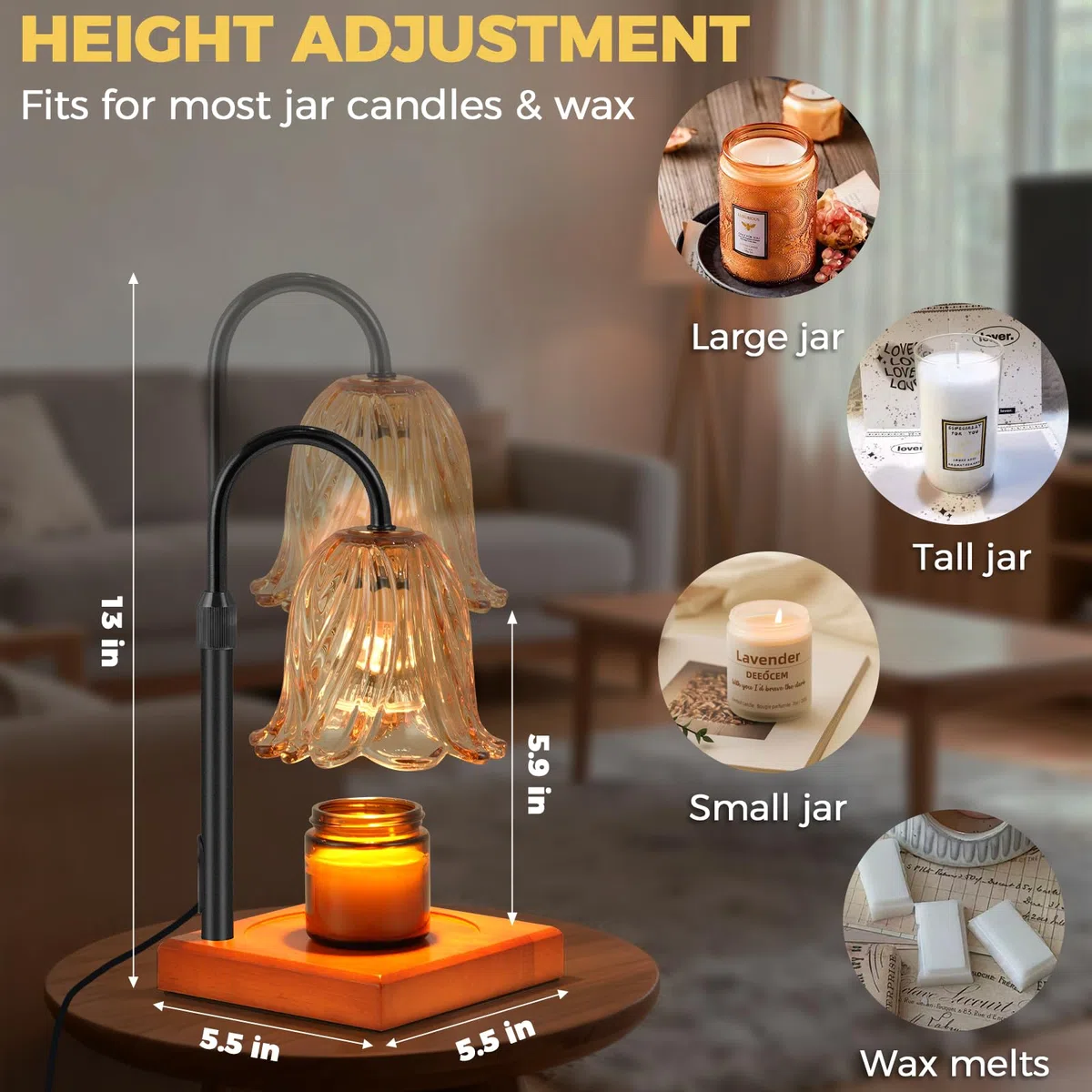 GODONLIF Lampada Riscaldante per Candele, Riscaldatore per Candele Dimmerabile, Altezza Regolabile, Riscaldatore per Cera per Decorazione della Casa in Camera da Letto e Soggiorno con 2 Lampadine.