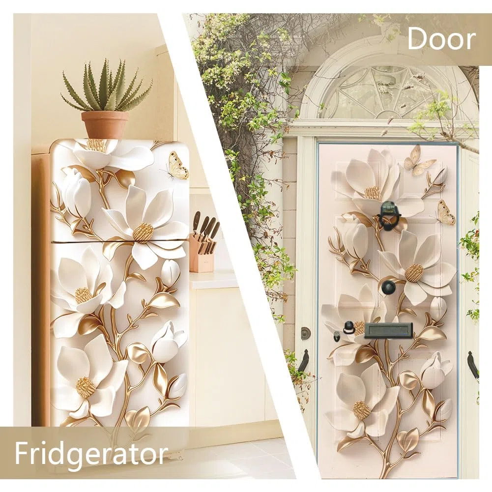 2 involucri rimovibili per frigorifero, motivo orchidea falena in rilievo, autoadesivi, per frigorifero, porte, congelatori, pannelli adesivi per cucina, bar, 41,5 x 200 cm