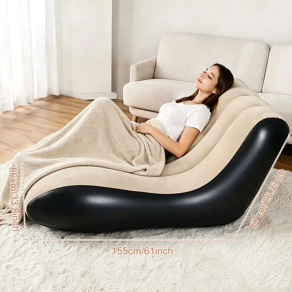 Divano gonfiabile con poggiapiedi, poltrona gonfiabile, superficie floccata per soggiorno, divano letto matrimoniale, comodo divano ad aria per esterni, gonfiabile per campeggio all'aperto