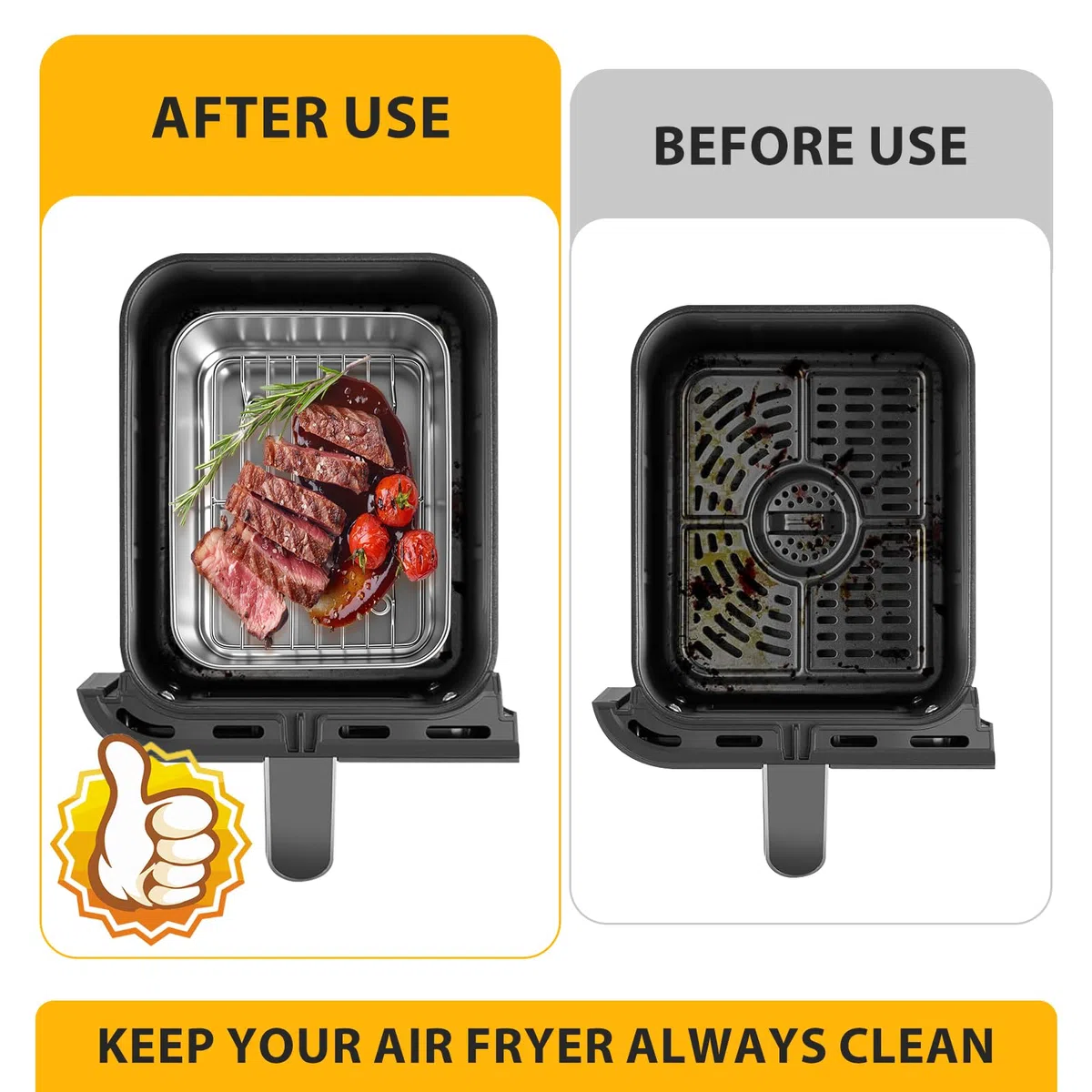 2 teglia quadrata Airfyer, in acciaio inox Brownie con griglia di scolapiatti e clip di isolamento termico, perfetto per lasagne brownie torte, non tossico, friggitrice ad aria calda per Ninja, Cosori