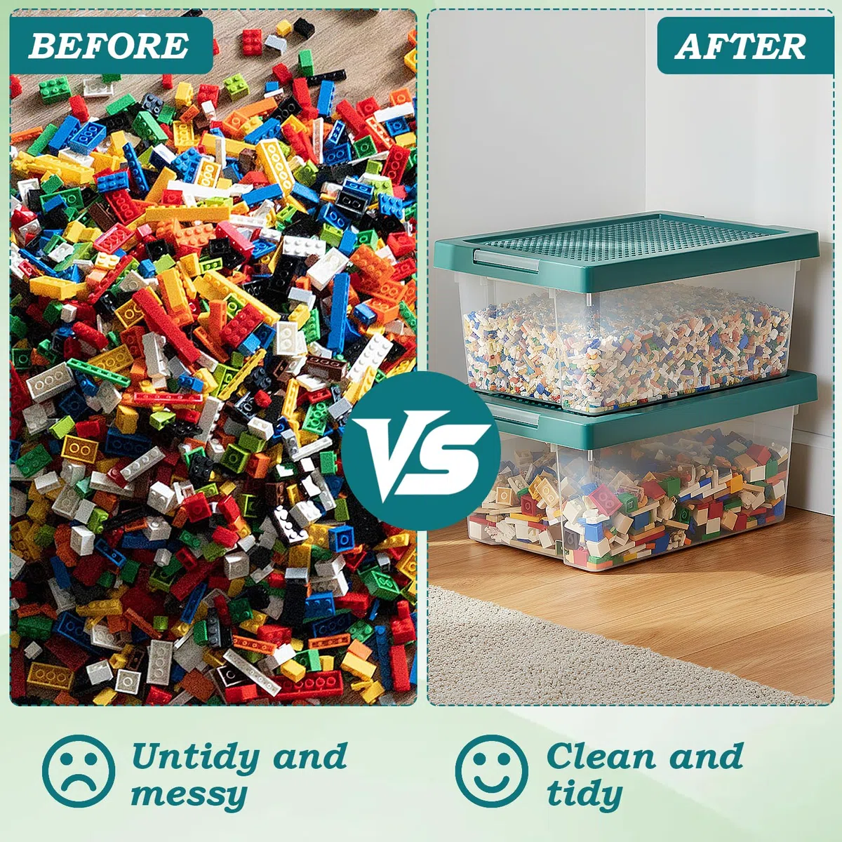 Contenitore Giochi Bambini per Lego, Impilabili Scatola Portaoggetti con Coperchio Vassoio Rimovibile in Plastica Trasparenti Contenitori Portaoggetti per Costruzioni Mattoncini Giochi