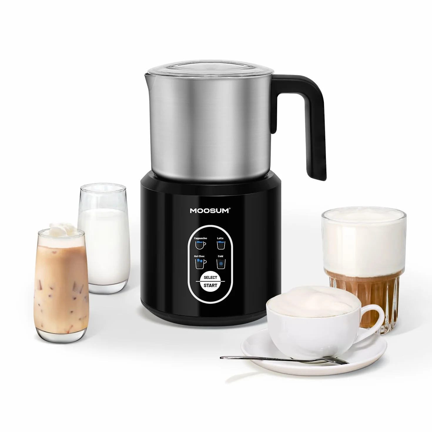 Elettrico 500ml per Cappuccino, Macchina per Schiuma Latte Calda e Fredda, Scaldalatte Automatico, Cioccolata Calda, Acciaio Inossidabile Sicuro per Lavastoviglie,acciaio inossidabile